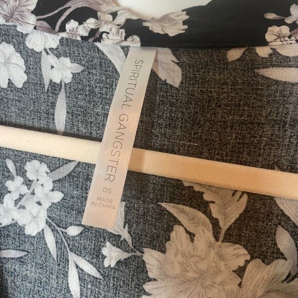 Spiritual Gangster Kimono One Size Black Floral Tie Front Swim Cover Up - Picture 4 of 8